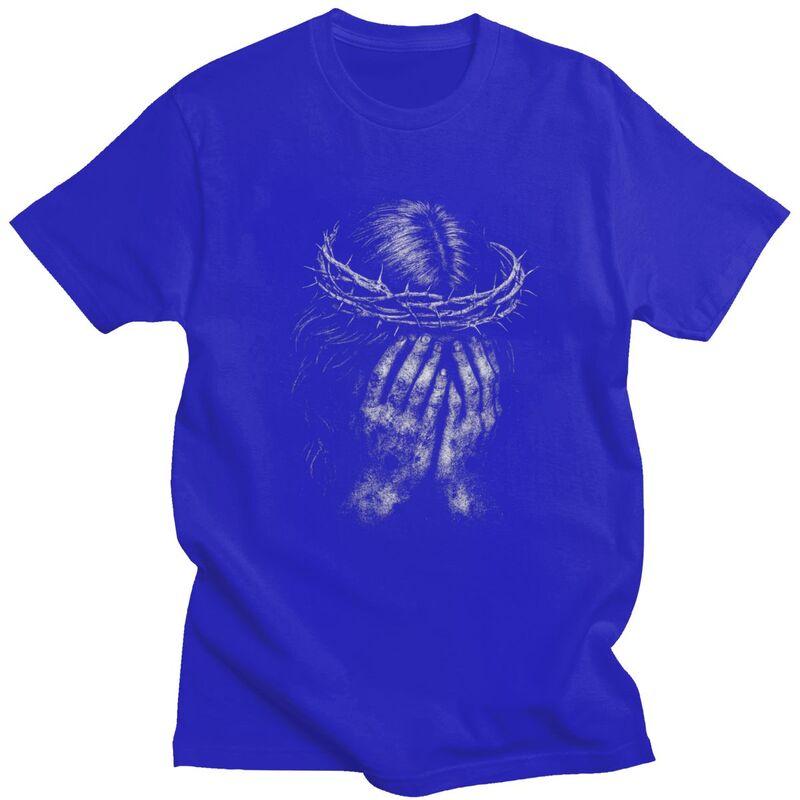 Male Jesus Crown T Shirt Round Neck Pure Cotton Short Sleeve Tee Shirt Novelty Loose Fit Summer Tyle Clothes