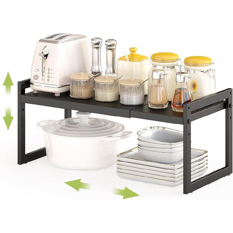 DOLALIKE Expandable kitchen Countertop Organizer, Stackable Cabinet Shelf Organizers, Space Saving Spice Rack Pantry Storage for Bathroom Office