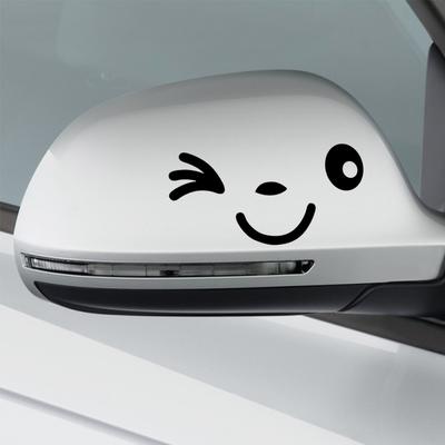 2pcs Cute Cartoon Smiling Face Car Creative Stickers For Motorcycle Truck Rearview Mirror Auto Styling Decoration Accessories