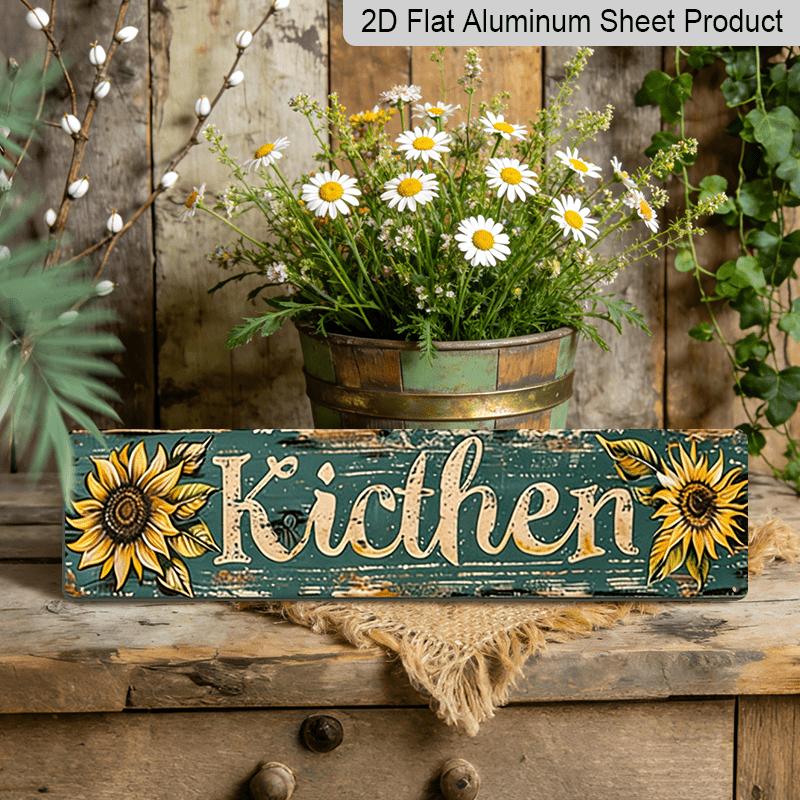

2D Flat, 1pc Vintage Farmhouse Kitchen Decor Sign - Dark Green & Sunflower Metal Wall Art Plaque, Heavy-Duty Aluminum Rustic Kitchen Aluminum 40cm x 10cm