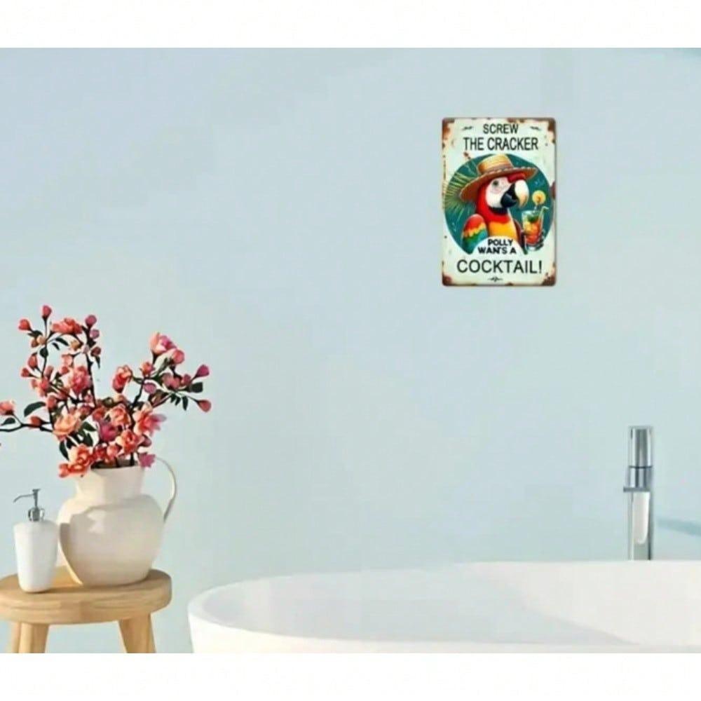 Polly Wants Cocktail Retro Parrot Metal Sign 8x12 Inch Bar Home Decor