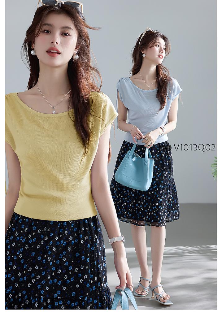 Light Oxygen Shallow Summer Lyocell Shoulder Drawstring Knitted Shirt