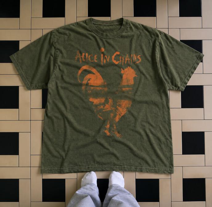Alice in Chains Militärgrünes Grafik-T-Shirt Grunge Rockband Tee