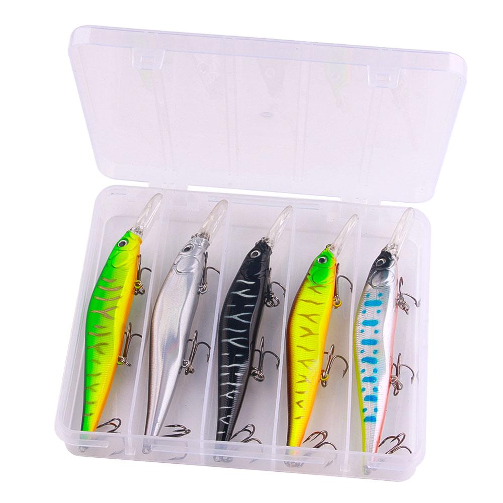 HT1191 13.5cm 15.6g 5pcs/box ABS Artificial Hard Plastic Minnow Bait Ice Fly Fishing Lures Kit Set Hooks River Lake