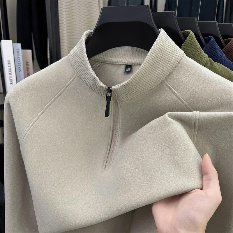 Men's Double-Sided Brushed Cationic Long-Sleeve Half-High Collar Zipper Sweatshirt