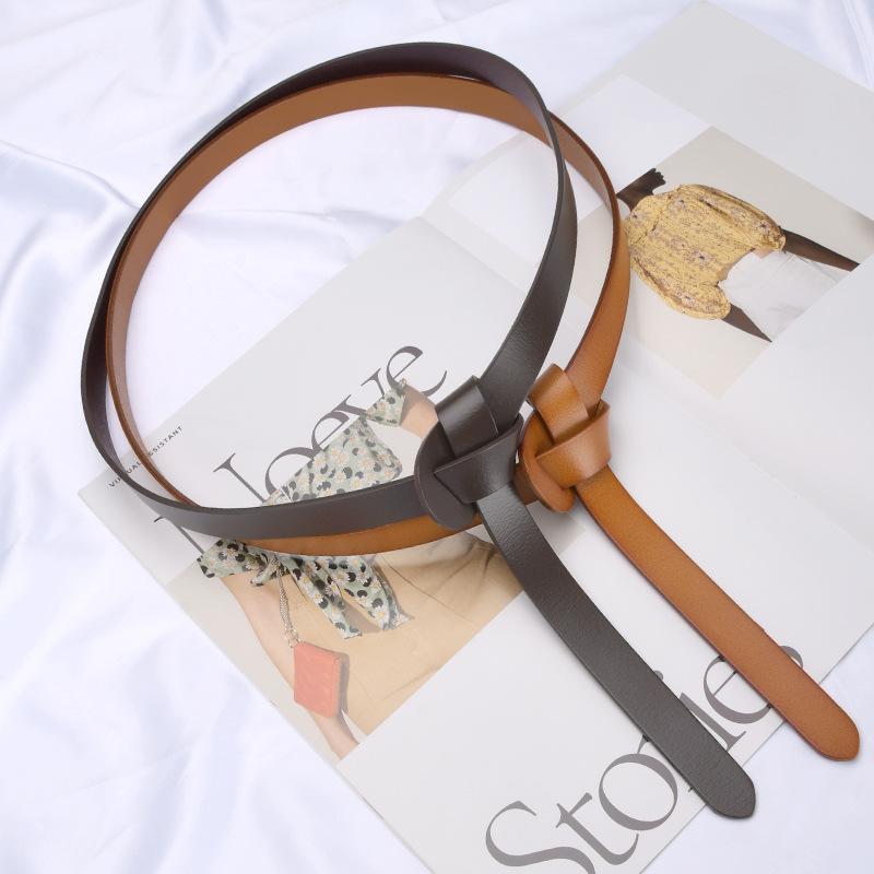 Cowhide Belt for Women Fashion Versatile Small Suit Decoration Windbreaker Sweater Knotted Women Genuine Leather Belt