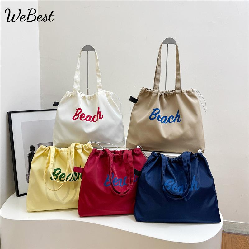 

Nylon Shoulder Tote Bag with Letter Print красный