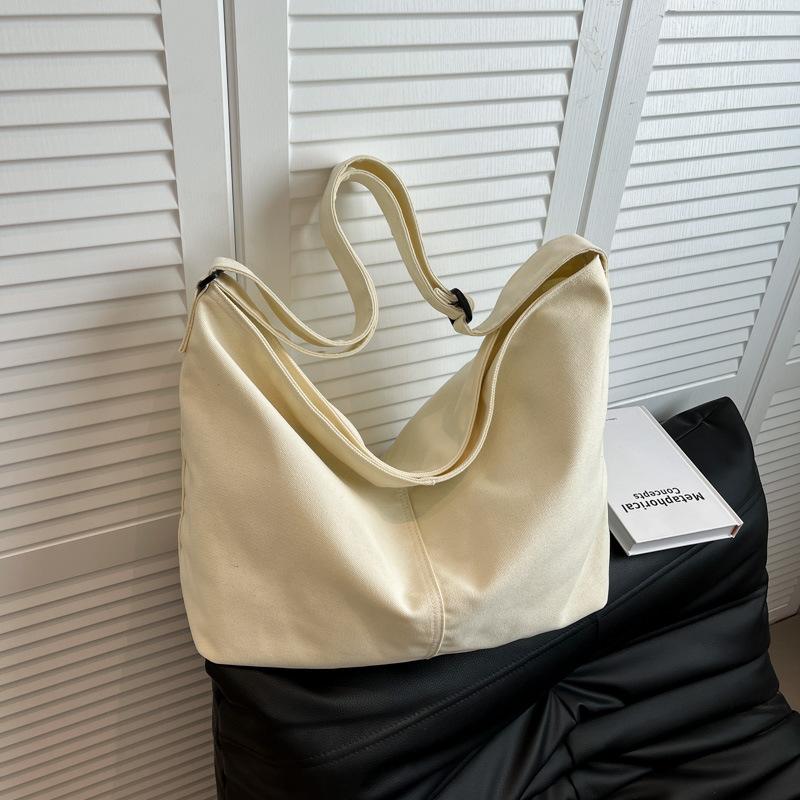 

Простая холщовая сумка большой вместимости Женская повседневная универсальная сумка-тоут через плечо для поездок на работу Сумка-мессенджер для занятий для студенток белый