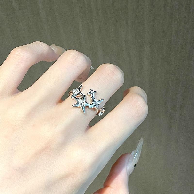 

Moonstone Stars Full Of Diamonds Open Ring Niche Design Cold Wind Personality Light Luxury High-End Jewelry Women Adjustable opening