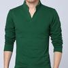 Men T-shirt Solid Color Long Sleeve V Neck Slim Pullover Top for Spring