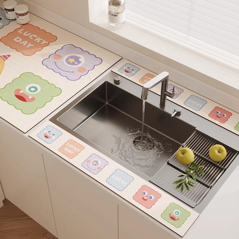 3PC Kitchen Faucet Diatomaceous Earth Water Stopper Drain Mat Bathroom Countertop Absorbent Mat Long Narrow Edge Coaster