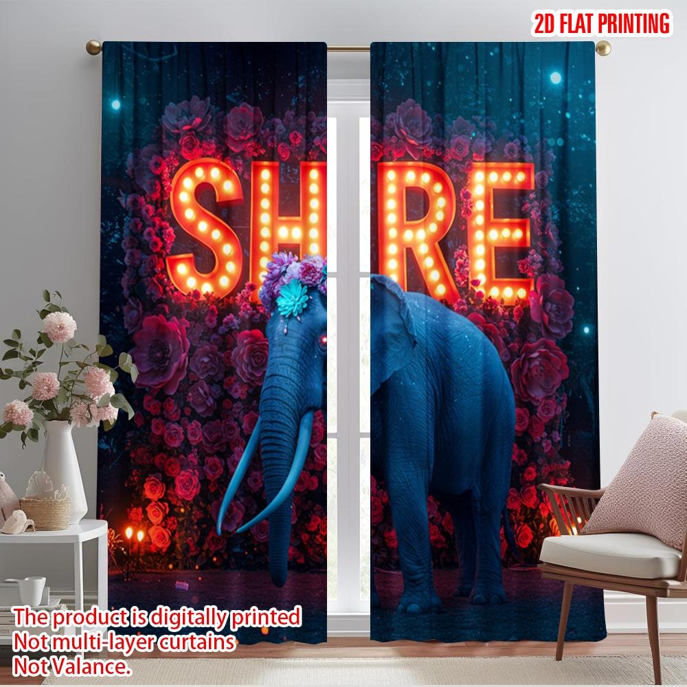 

2 шт. шторы с 2D плоской печатью Shire слон цветочные огни 100% полиэстер без электричества семейная вечеринка многоцелевые 52.50×116.00 CM 2pcs