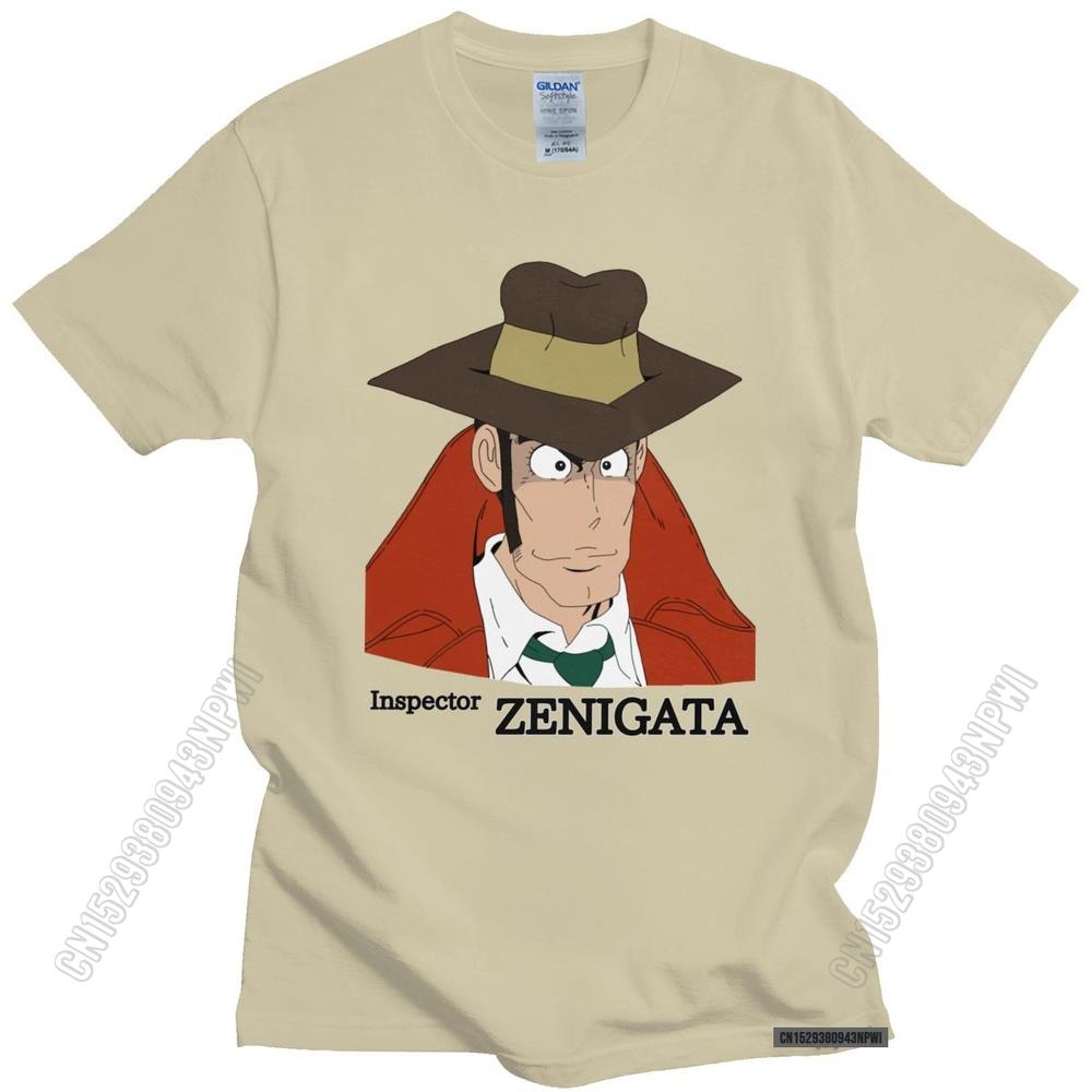 Lustiges Lupin The Third T-Shirt für Herren Rundhals Koichi Zenigata Grafik T-Shirt Vorgeschrumpfte Baumwolle Normale Passform T-Shirt Merchandise