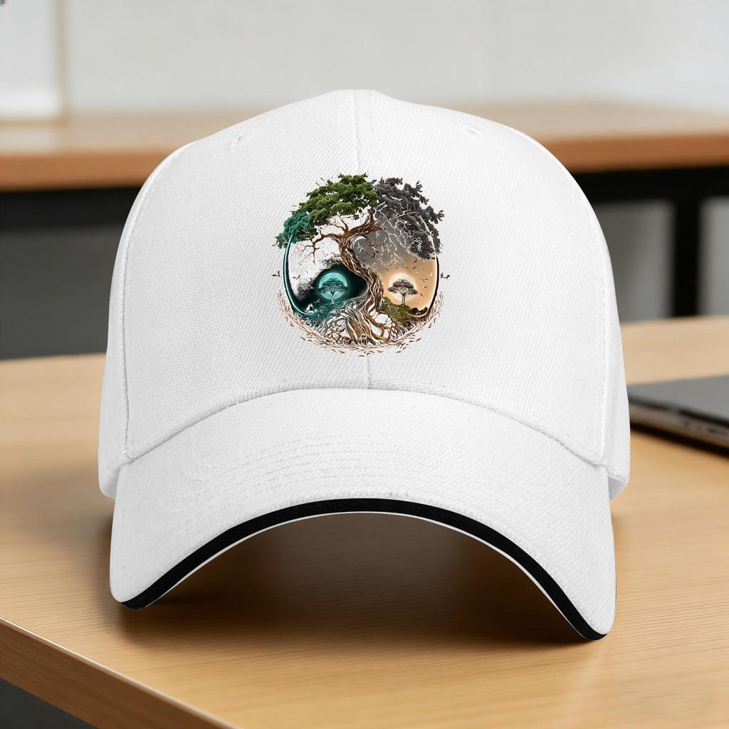 Tree Life Yin Yang Moon Sun Day And Night Bonsai Japanese Casual Baseball Cap Summer Unisex-Teens Y2K Retro Baseball Caps