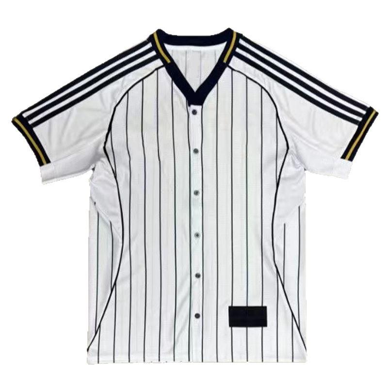Mens Retro Striped Baseball-Style Soccer Jersey Short Sleeve Cotton Blend Sport Shirt Football Basketball Volleyball