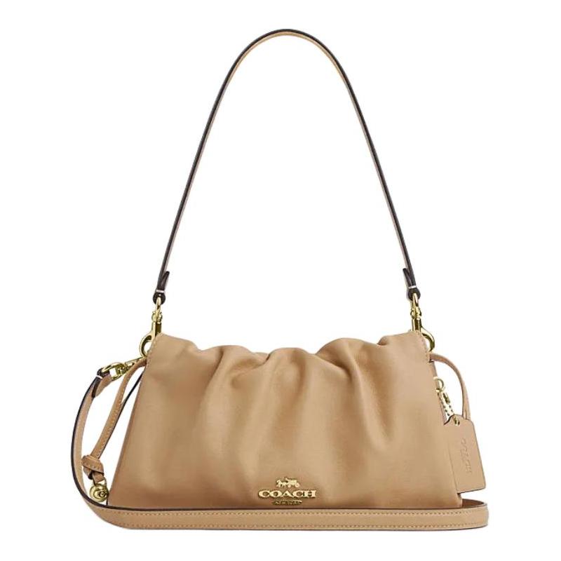 

COACH Faye 26 Logo letter logo drawstring magnetic buckle closure cow leather cloud bag hand shoulder bag medium size women s brown yellow коричневий