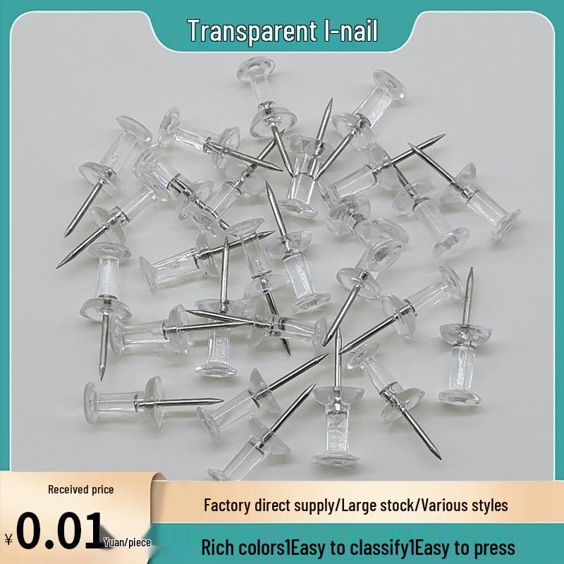 Five-Color Transparent I-Shaped Thumbtacks for Office or DIY Cork Boards
