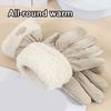 1 Pair Women Fall Winter Gloves Thick Plush Lined Waterproof Windproof Five Fingers Gloves