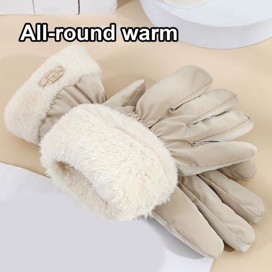 1 Pair Women Fall Winter Gloves Thick Plush Lined Waterproof Windproof Five Fingers Gloves