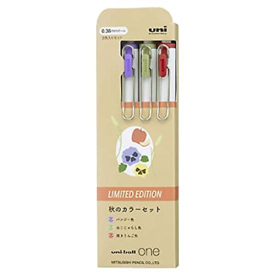 Mitsubishi Pencil One Limited Edition Autumn Color Set Baked Apple Uni-ball 3-Color 0.38mm UMN-S-38G3C-ATM Pansy, Catnip,