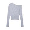 Kaslead New Women clothes Western Style Fashion Slimming Versatile Sloping Shoulder off-Neck Split Sweater
