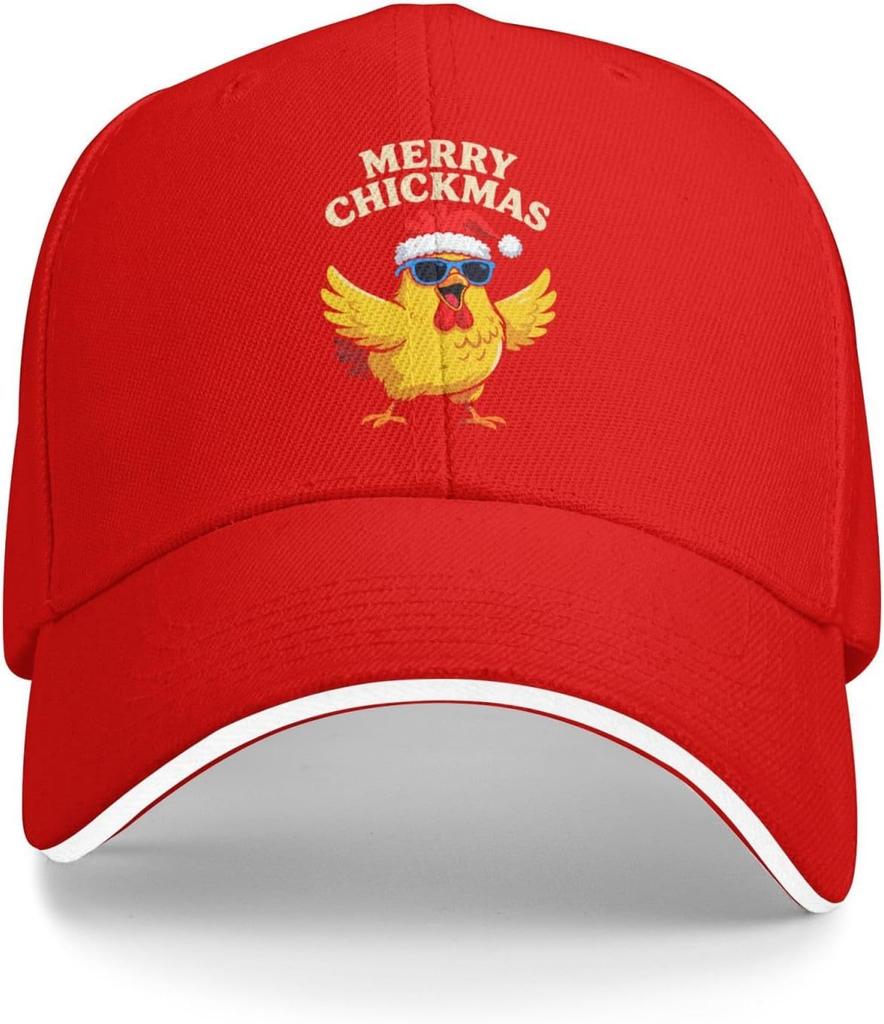 Merry Chickmas Chicken Funny Baseball Cap Cool Holiday Themed Washed Sports Hat Adult Unisex