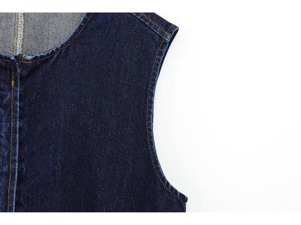 2025 Spring Women's European & American Style Fashion Slim Round Neck Denim Sleeveless Vest
