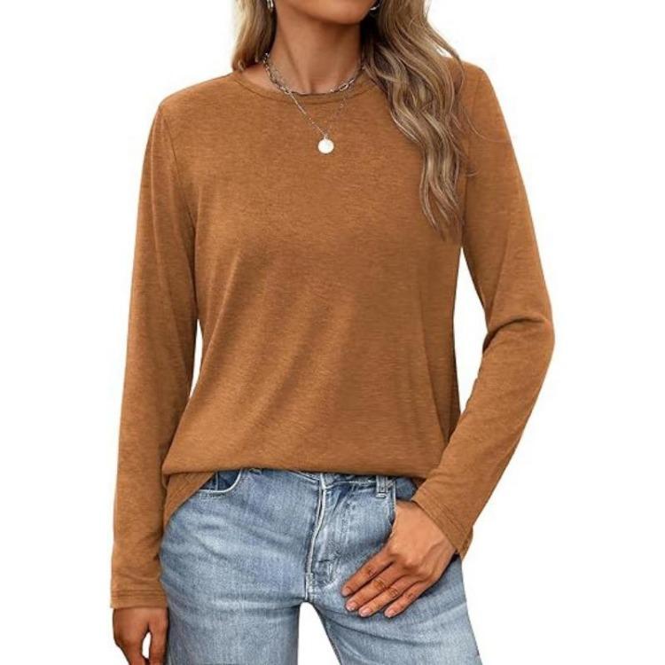 Casual Fashion Blouse Long Sleeve Round Neck Pullover Top Women