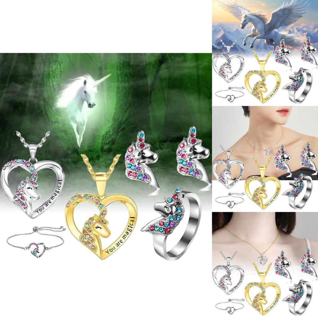 Stunning Unicorn Heart Pendant Necklace In Colorful Design With Adjustable Chain Length