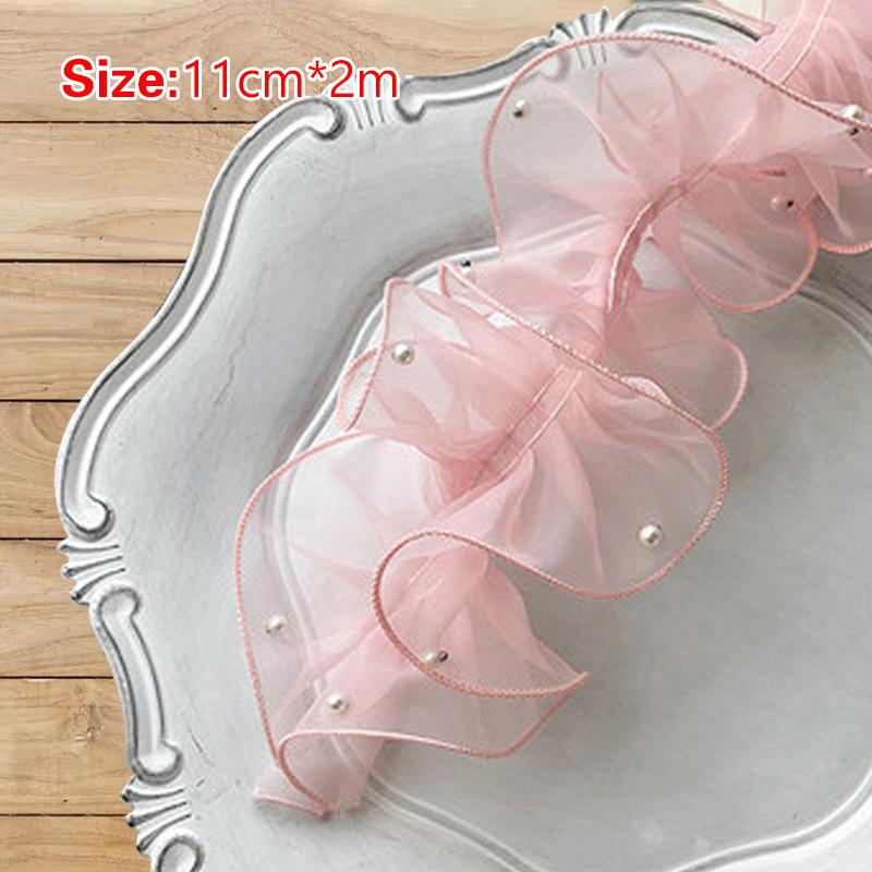 2 Meters Flower Lace Pearl Fabric Edge Gauze Diy Crafting Supply 11Cm Wide Gift Package Flower Packaging Flower Shop Supplies