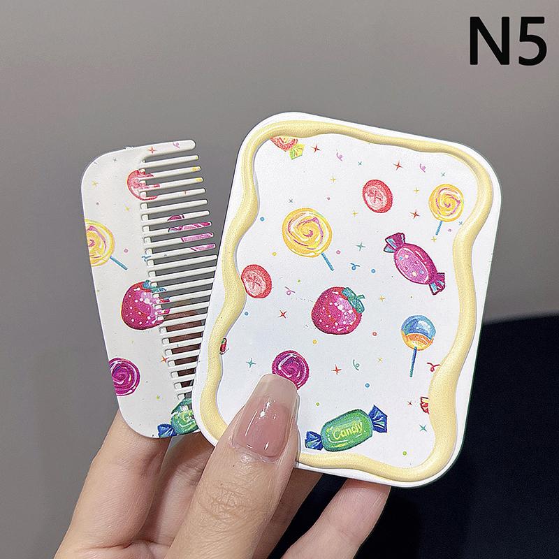 Cartoon Bow Love Heart Portable Mirror Comb Set Foldable Creativity Student Cartoon Mirror And Hair Comb Girls Gifts