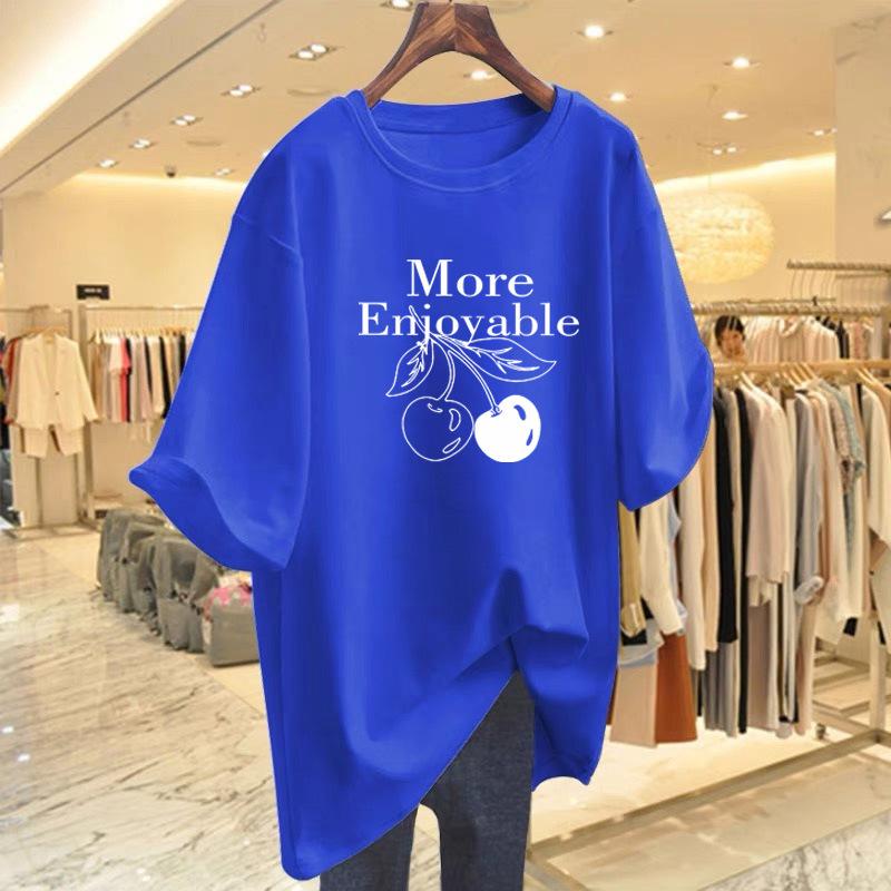 Cherry cotton t-shirt women's summer short-sleeved loose and casual, Korean version of chic t-shirt new white bottoming top trendy