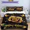 3PC Custom Name Golden Rose Elegance Bedding Set Duvet Cover Closure Includes 1 Duvet Cover & 2 Pillowcases for Bedroom
