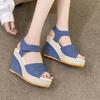 Summer Fashion Denim New Muffin Women's Shoes Casual Sandals Magic Platform Wedge Heel Women's Sandals