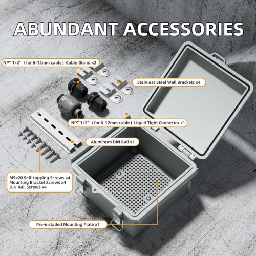 IP65 Electrical Enclosure - Power Housing Case, Heavy-Duty Wiring Box | 6.57x6.22x3.58 Inch Outdoor Project Waterproof Shell, Secure Cable Protector B