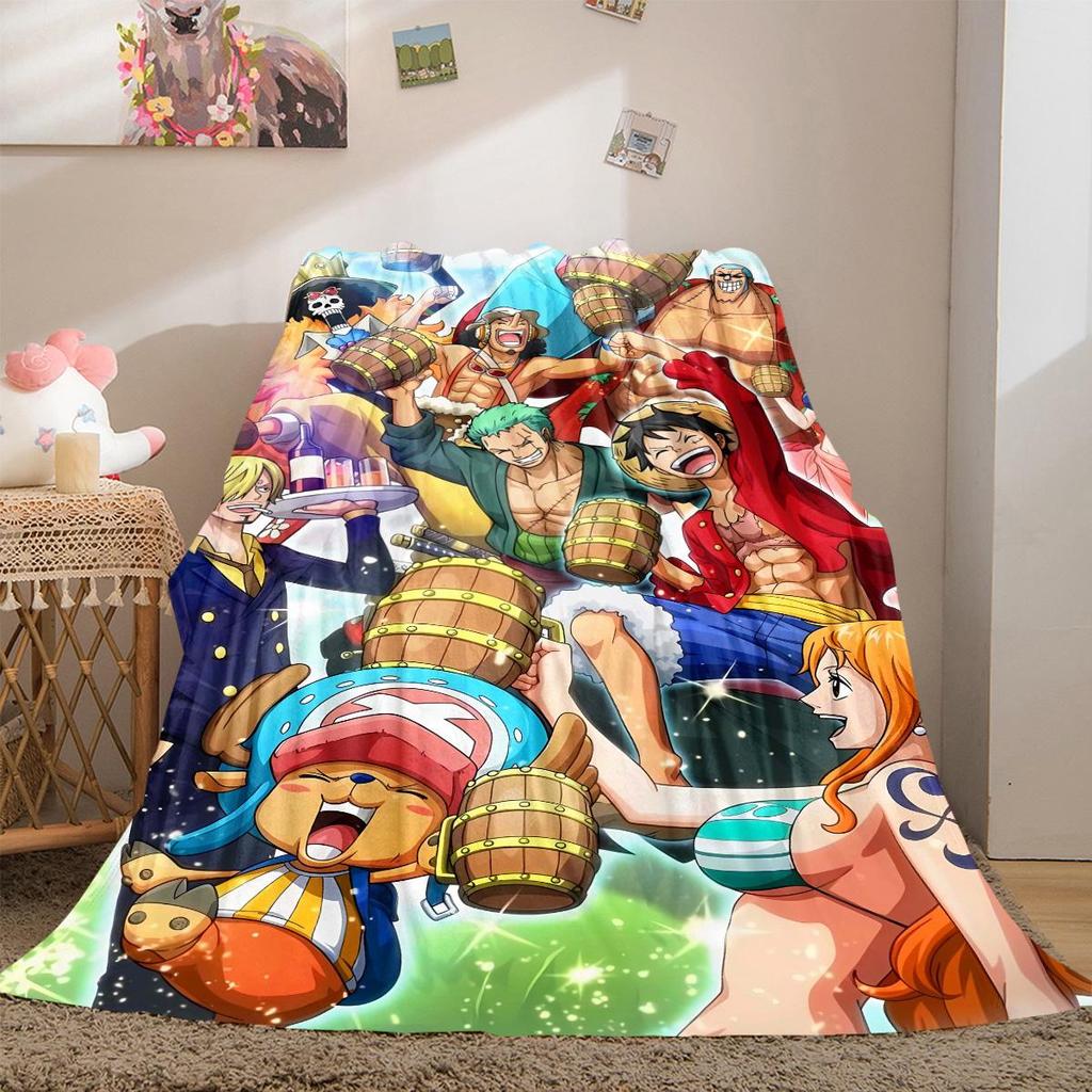 One Piece Anime Puzzle Print Blanket Warm Comfortable Flannel Cover For Bedrooms, Sofas, Beds, Chairs LXR156