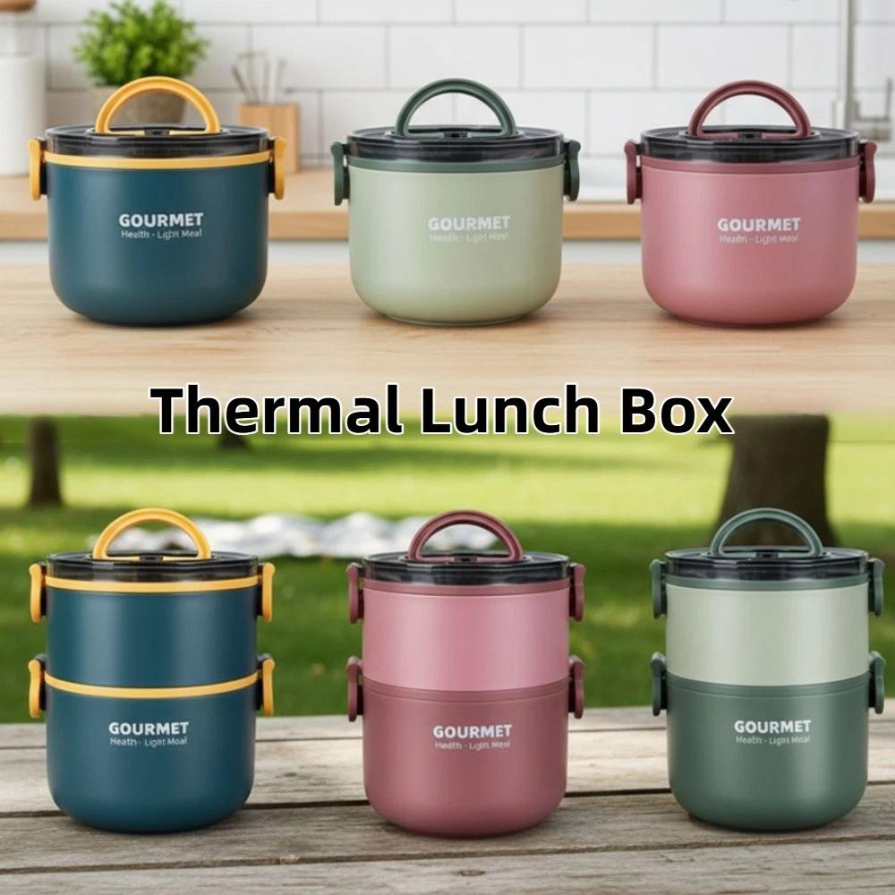 1000/1600ml Insulated Circular Lunch Box Double Layered Compartment Lunch Box  School