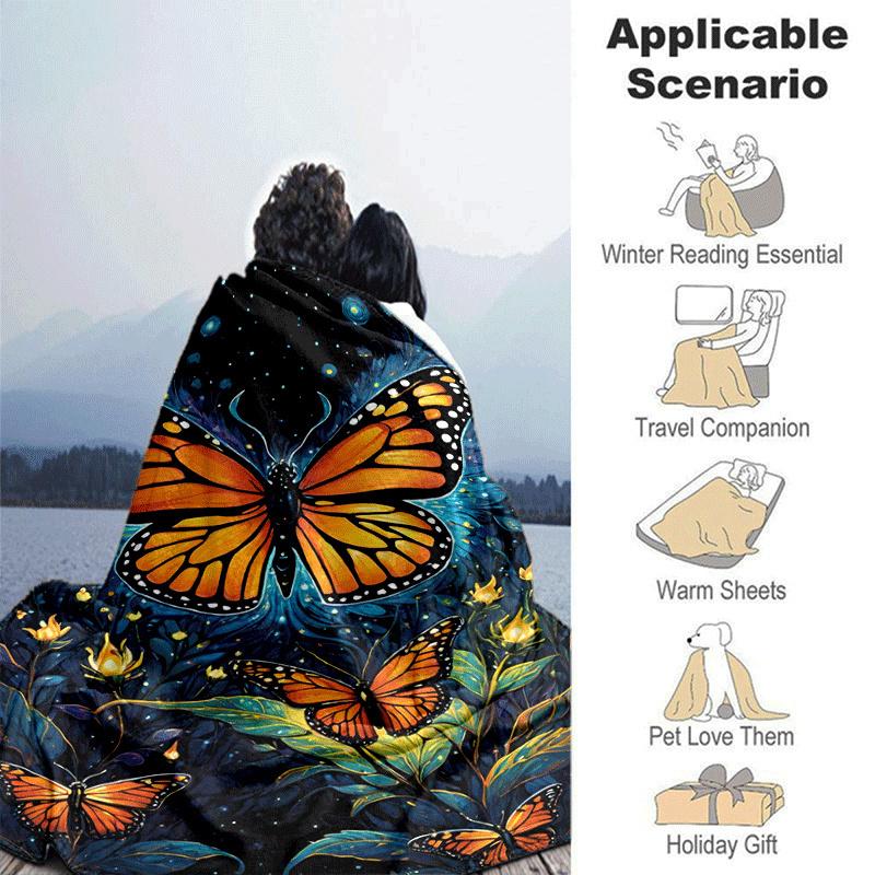 1pc Butterfly Printing Lightweight Flannel Blanket, Comfortable and Warm Blanket, for Camping Sofa Bed and Couch Office, Suitable for Gift Bl