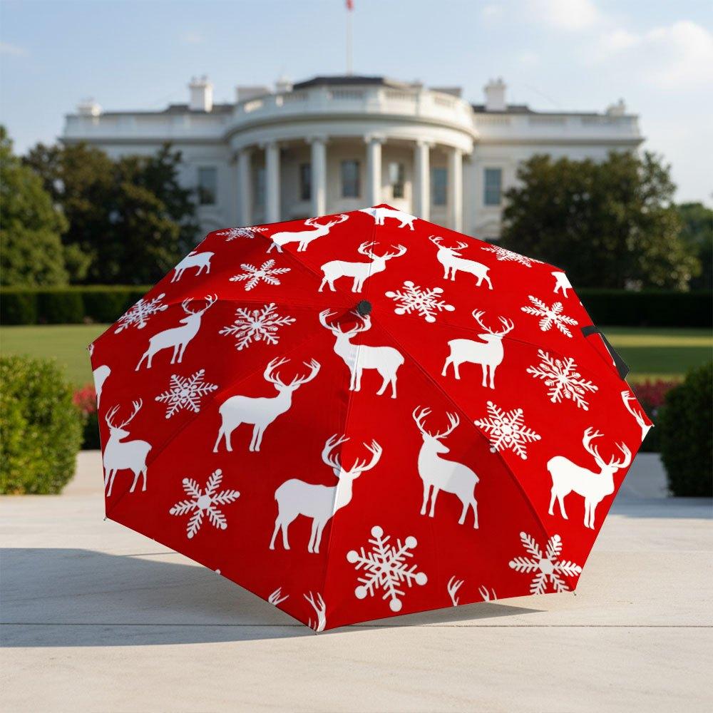 

Automatic Open/Close Folding Umbrella with White Reindeer & Snowflake Patterns - Compact Travel Umbrella, Red Christmas Gift f (as the picture,Iron&8K)