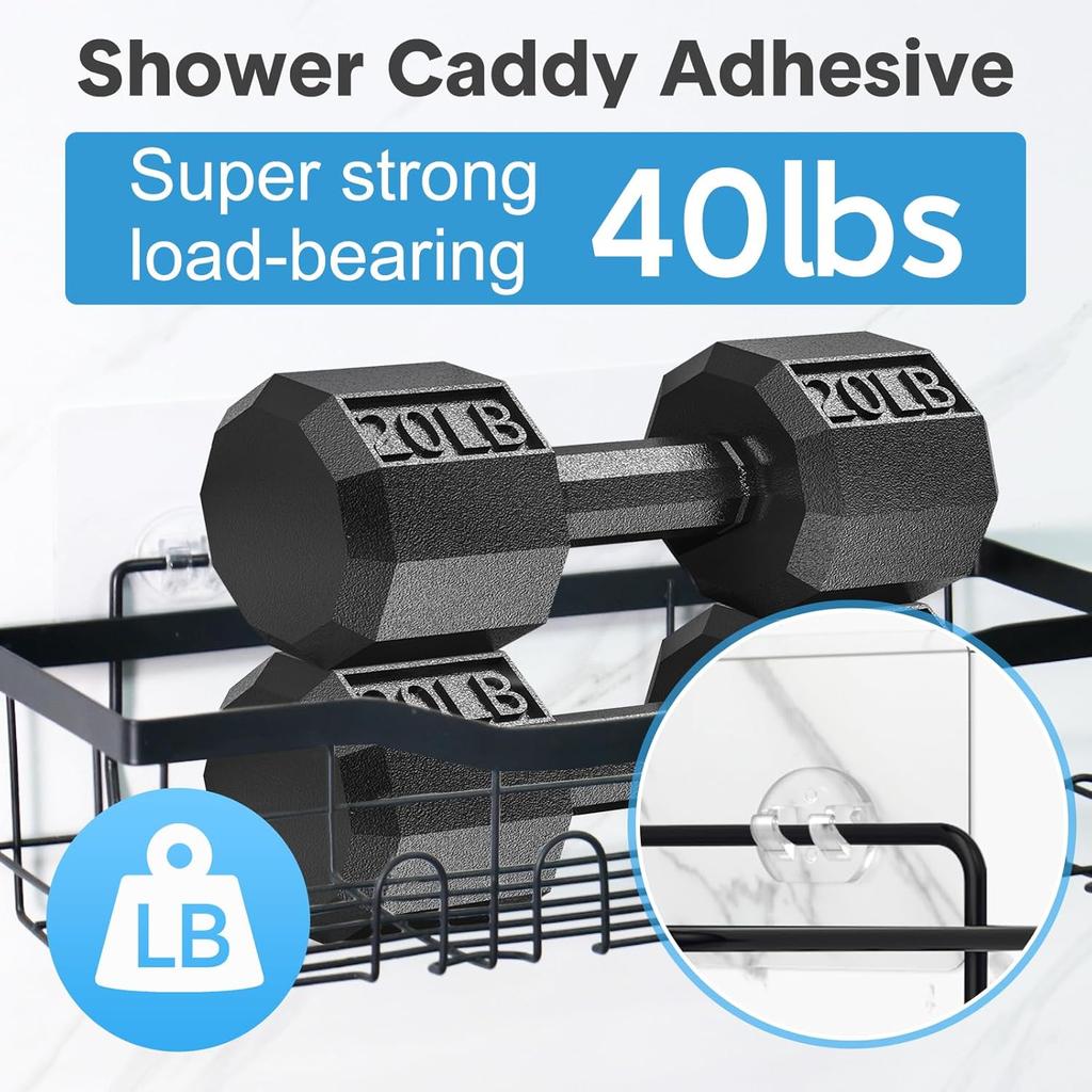 14 Pack Shower Caddy Adhesive Replacement, Transparent Strong Adhesive Hooks, No Drilling, Waterproof Wall Hooks for Shower Caddy, Bathroom Storage