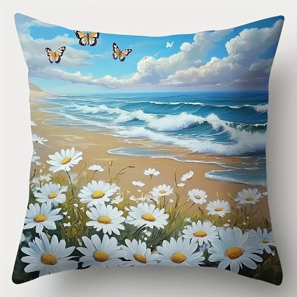 Ocean & Floral Fantasy PillowcasesLiving Room Sofa Cushion Cover, Soft and Comfortable, Bedroom Room Decoration