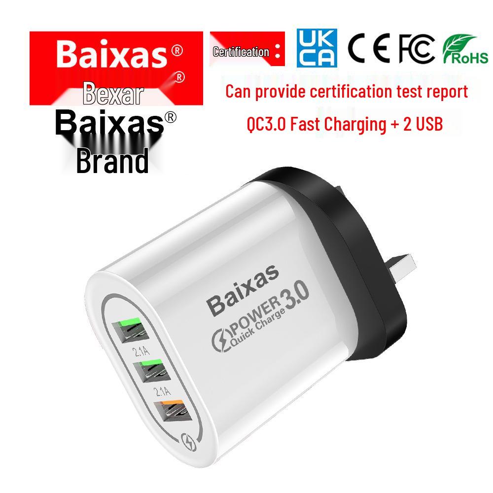 Multi-Port Fast USB Charger: 5V/9V/12V, 3-Port, 2.4A, EU/US Plug