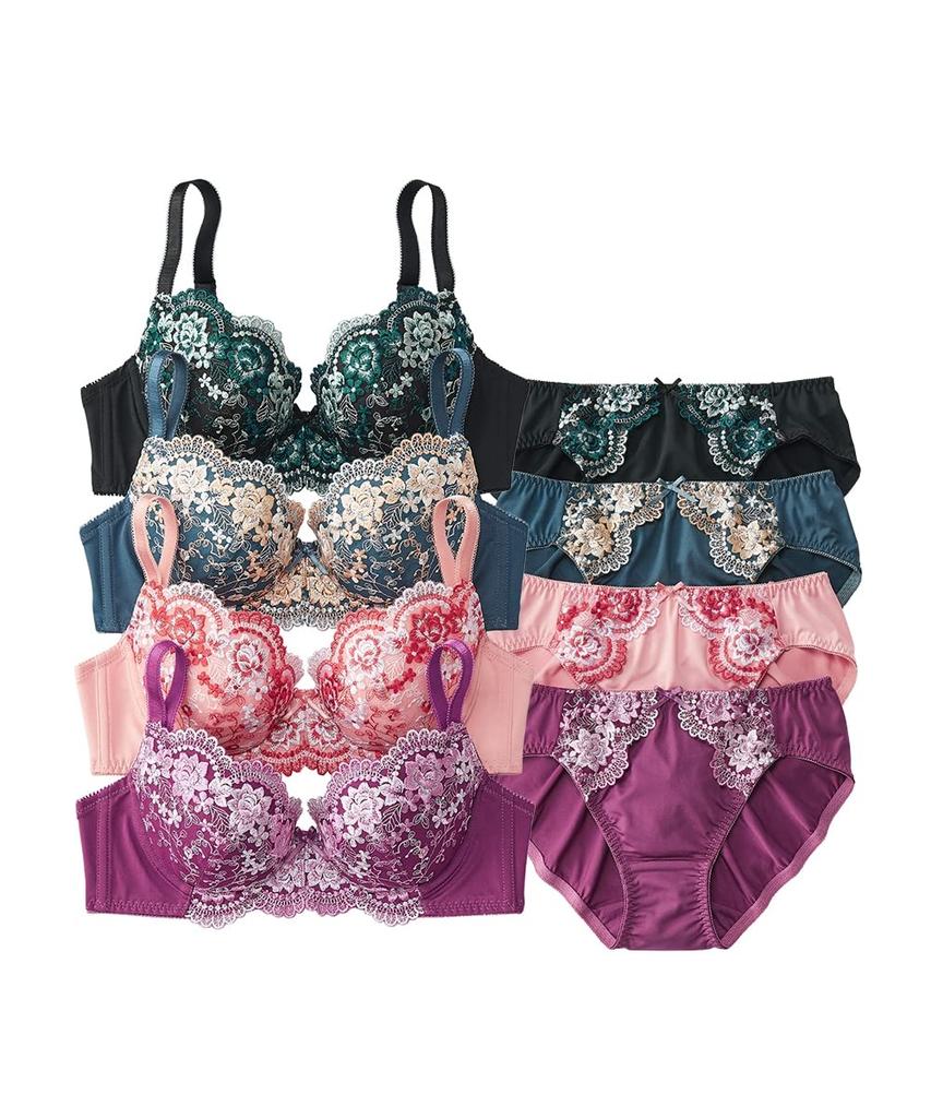 Nissen Floral Embroidered Bra and Panty Set Grace Color Women's (4-Pack) C80/L,