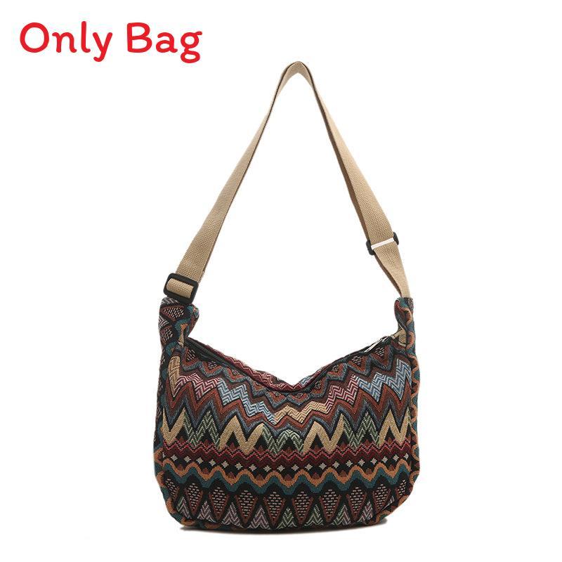Womens Street Style Canvas Shoulder Bag With Zipper Closure And Mobile Pocket
