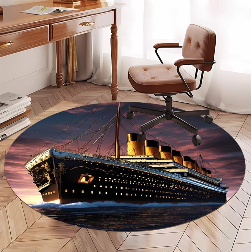 RMS Titanic Pattern Round Rug, Indoor/Outdoor Mat, for Picnic, Gameroom, Bedroom, Office, Living Room, Home Decor Carpet, Birthday Gift