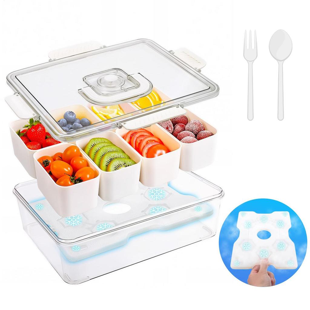 Snack Box Container Cooling Snack Container Divided Serving Tray Reusable Platter 8-Compartment For Hiking School Party Lunch
