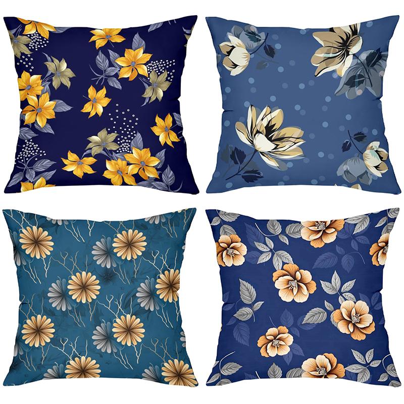Floral Printed Blue Pillows Decorative for Home Polyester Pillowcase, Sofa Decorative Cushion Cov Headboard Pillow