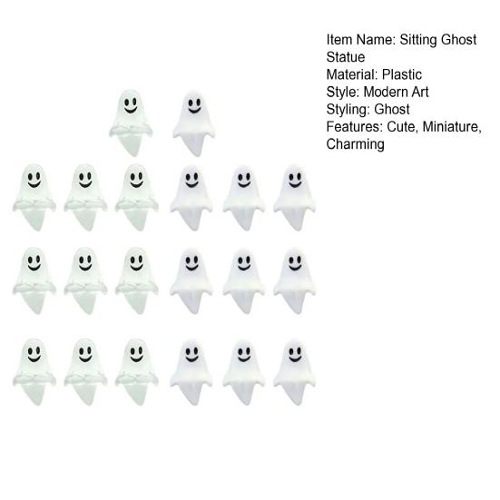 20 Pcs Halloween Sitting Ghost Figurines Miniature Ghost Statues Cute Spooky Happy Ghost Ornaments for Indoor Outdoor Garden Lawn Tabletop Decor
