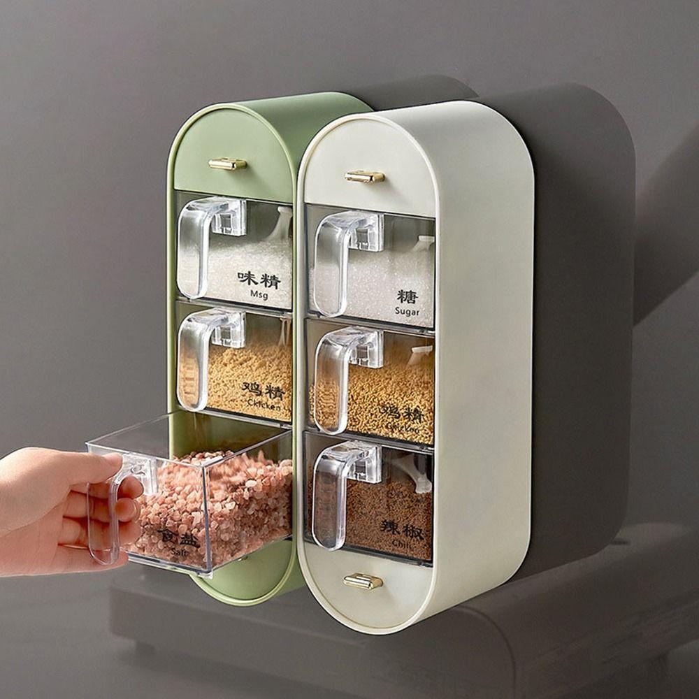Transparent Wall-Mounted Seasoning Box Sealed Spice Container Practical Spice Dispenser  Kitchen