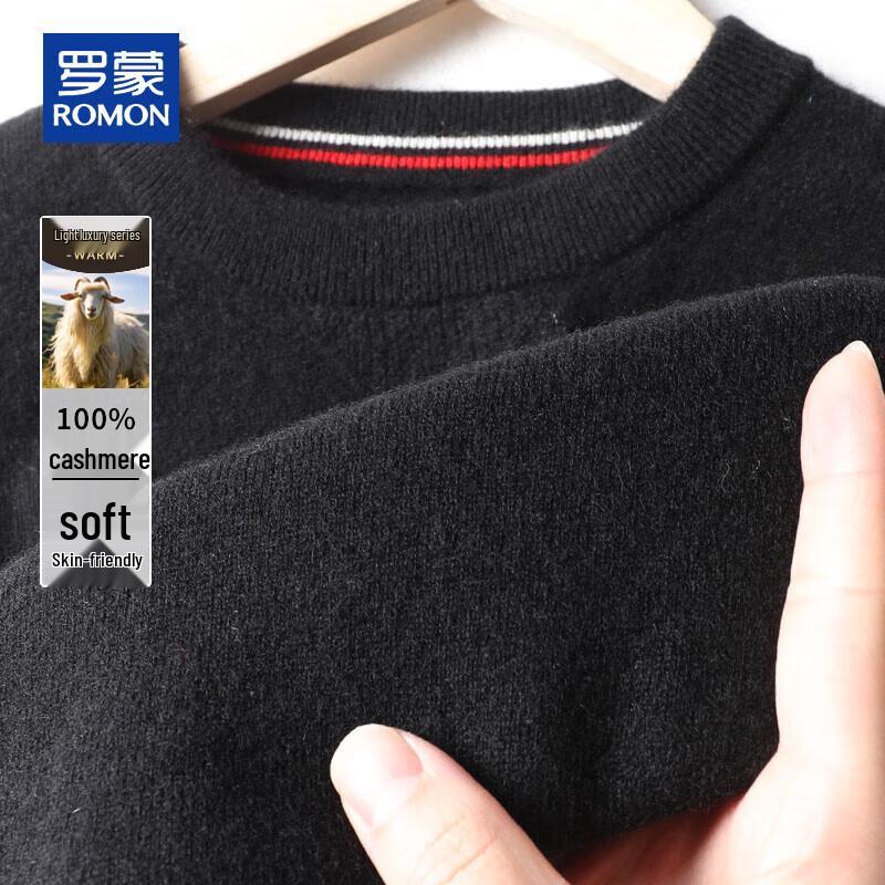 ROMON Men's 100% Pure Cashmere Thick Round Neck Sweater